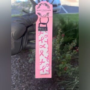 cancer black key fobe wristlet Keychain with glitter white on the inside